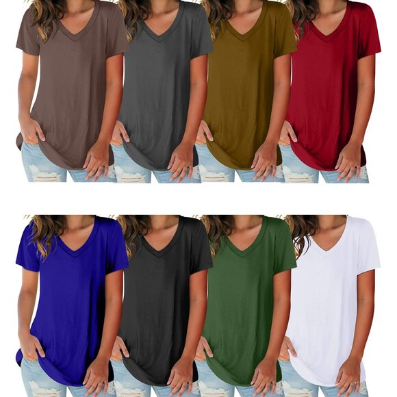 1-Pack Women's Soft Basic V-Neck Short Sleeve Shirts ( Plus Sizes Available ) - Picture 4 of 12